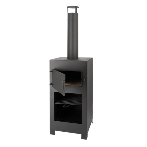 Terraskachel zwart - met pizza oven - houtopslag -  Staal - tuinhaard - FF516